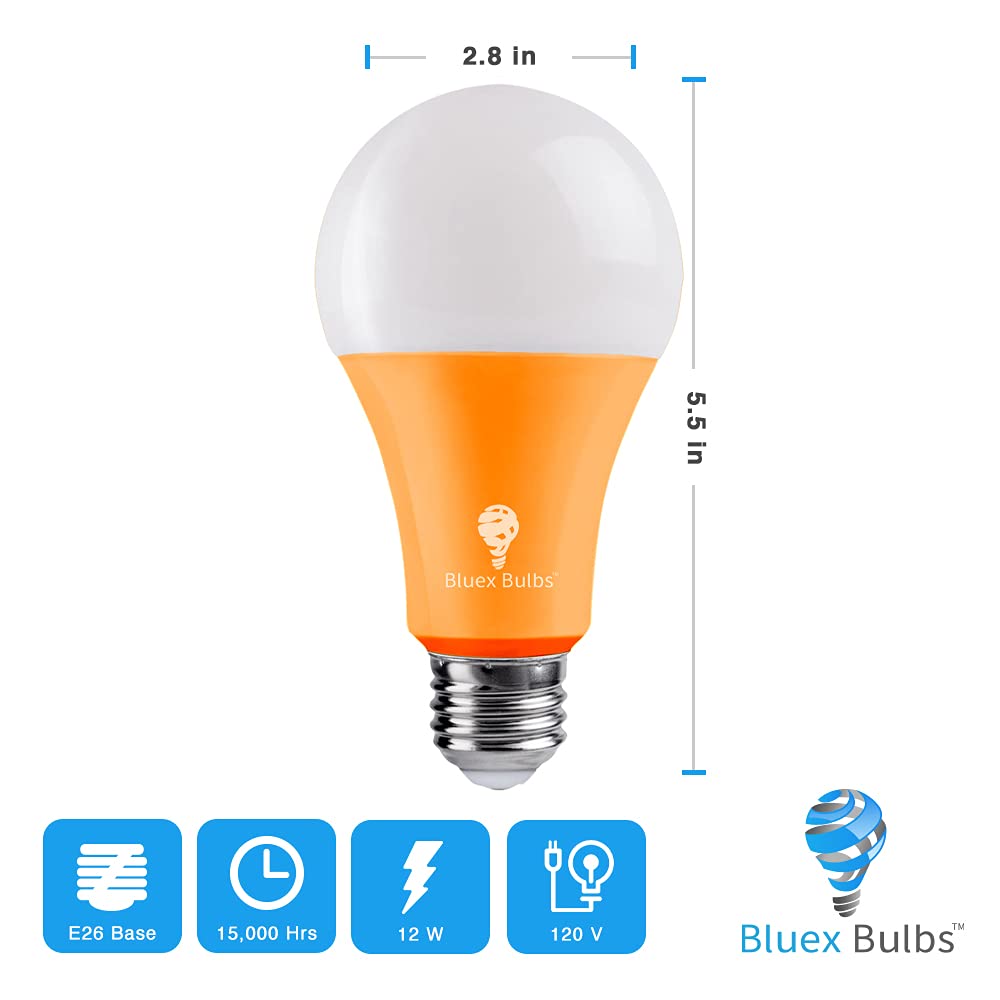 2 Pack Bluex Led A21 Orange Light Bulbs - 13W (100Watt Equivalent) - E26 Base Orange Led Orange Bulb, Party Decoration, Porch, Home Lighting, Holiday Lighting, Decorative Illumination Orange Led Bulb