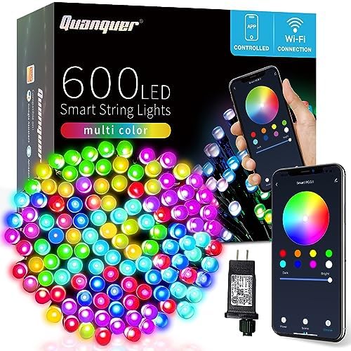 Quanquer Smart Christmas Lights Outdoor, 196FT 600 RGB LEDs Smart WiFi Color Changing Christmas Lights App Controlled, Permanent