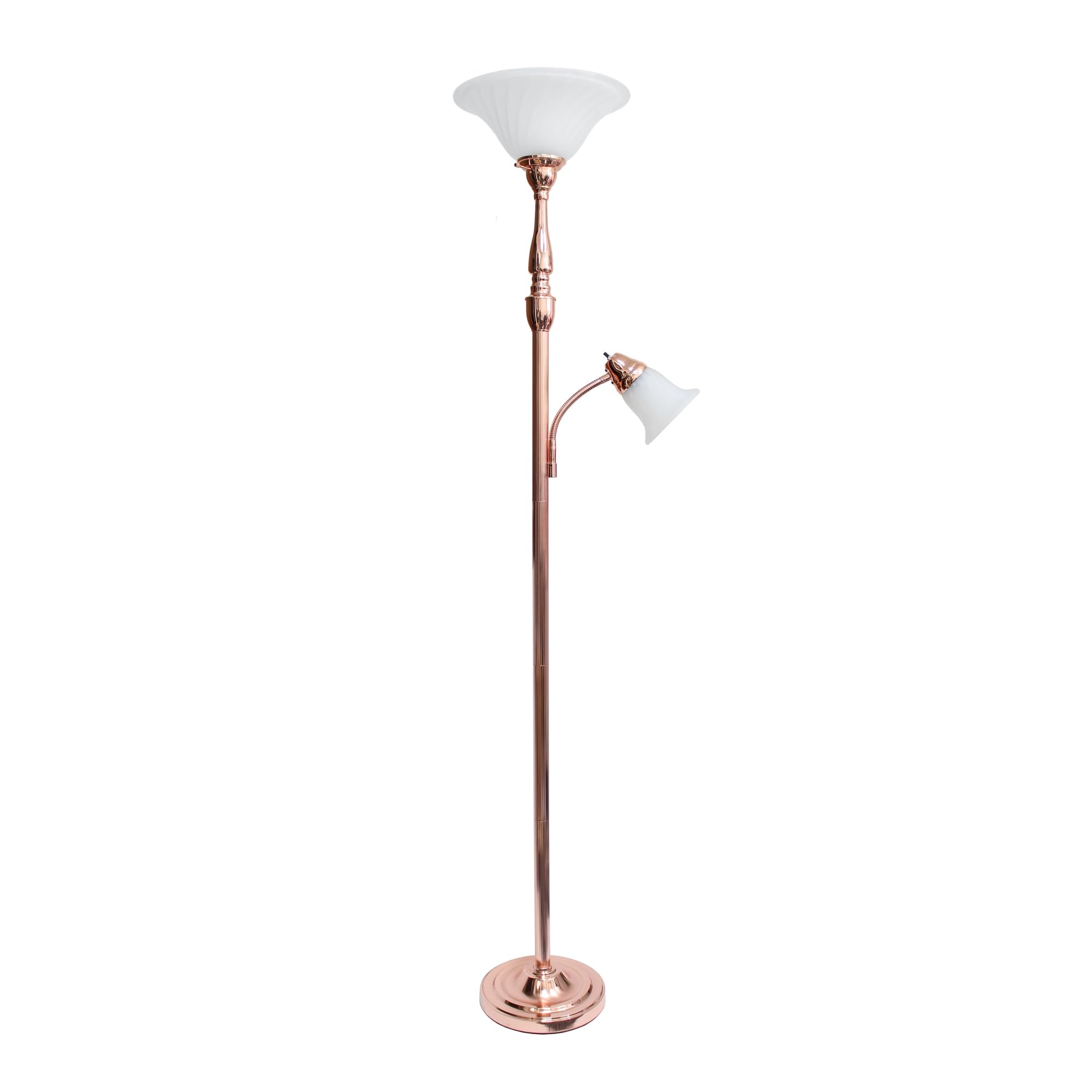 Elegant Designs LF2003-RGD 2 Light Mother Daughter White Marble Glass Floor Lamp  Rose Gold