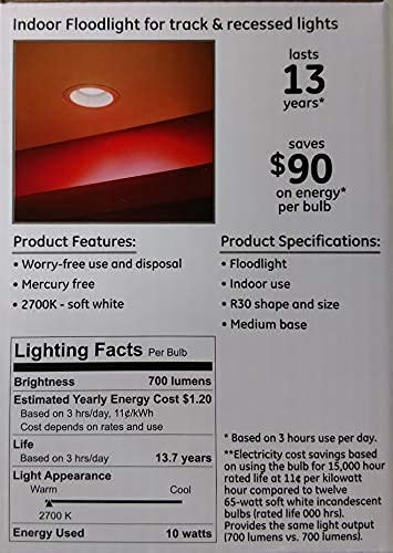 GE LED BR30 Indoor Floodlight Bulb, Soft White, 10W, Energy Star Certified, 8 Pack