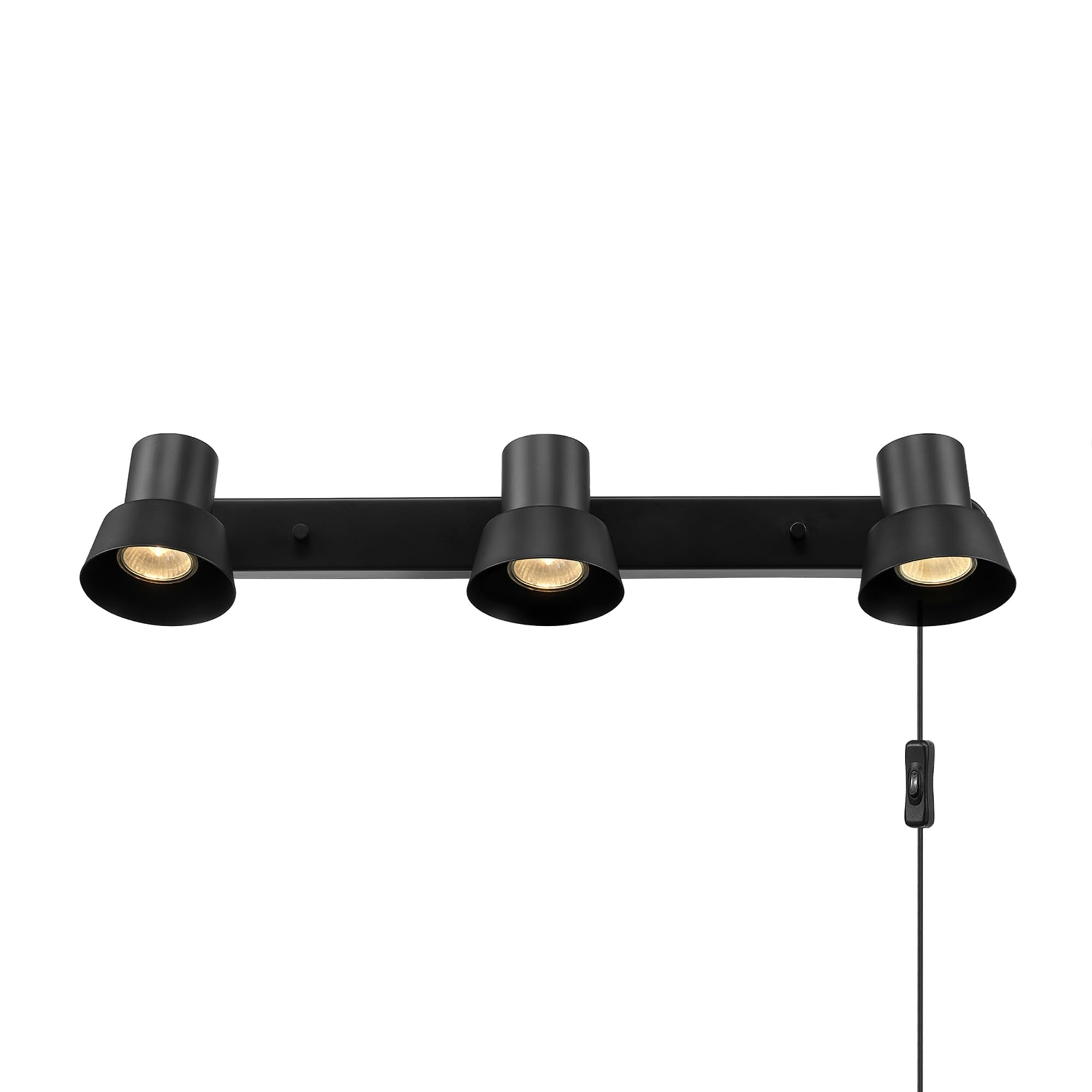 Globe Electric 64000115 22'' 3-Light Plug-in Track Lighting, Matte Black, Pivoting Track Heads, 15-Foot Black Cord, in-Line on/O