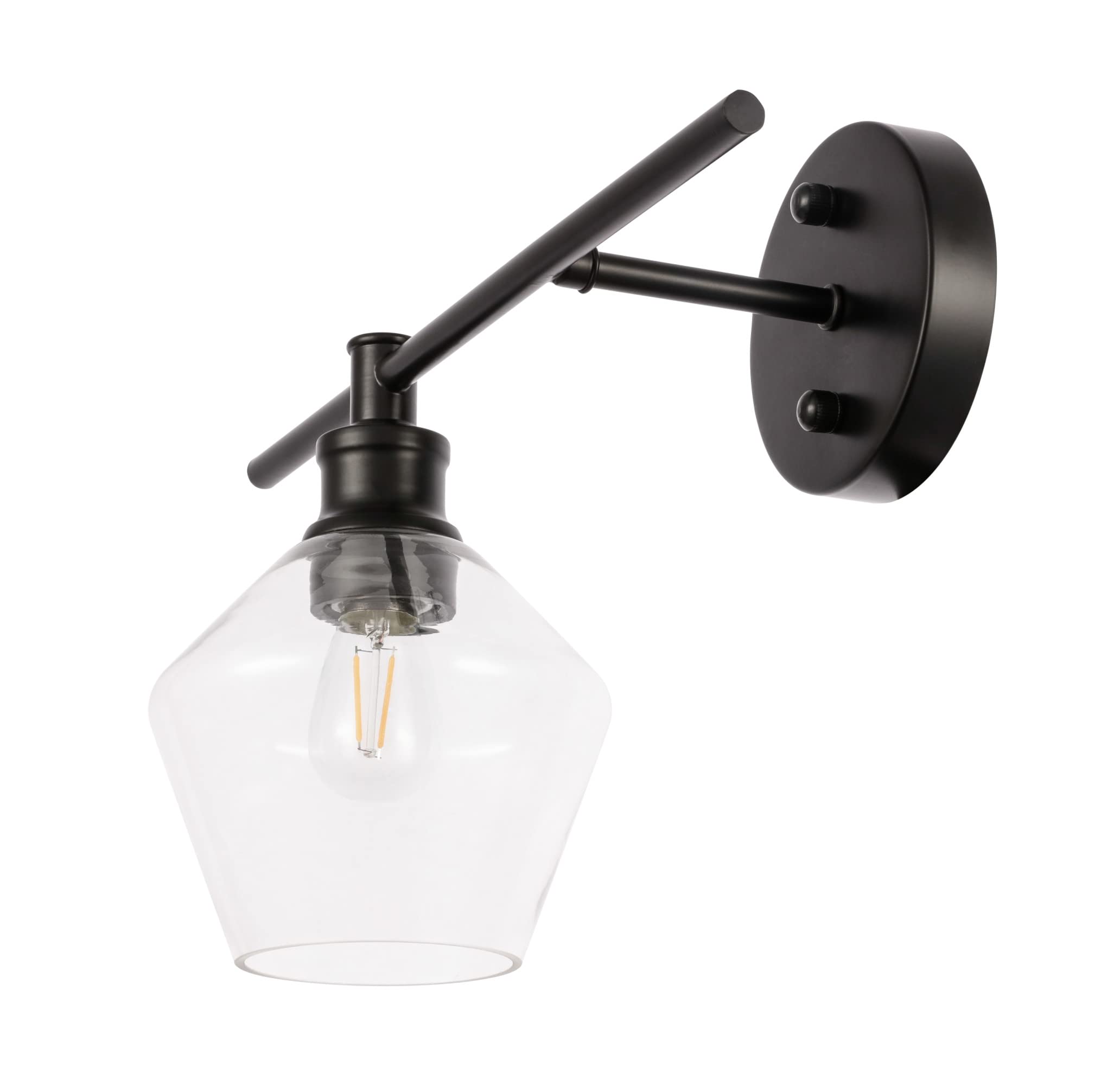 Living District Black Iron Wall Sconce With Clear Glass Shade, 1 Light