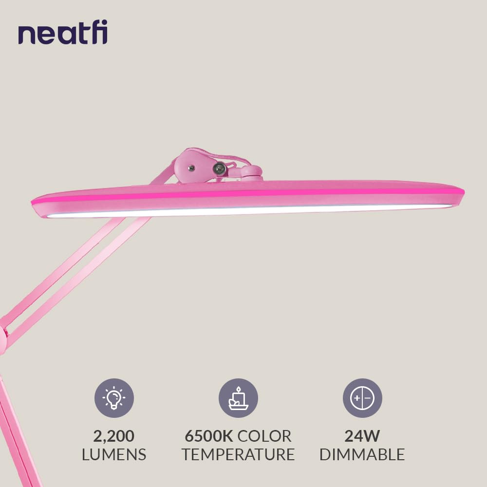 Neatfi Xl 2,200 Lumens Led Desk Lamp, 23 Inches 24W, Adjustable Arm, Dimmable, Eye Caring, Nail Light For Home, Office, Study La