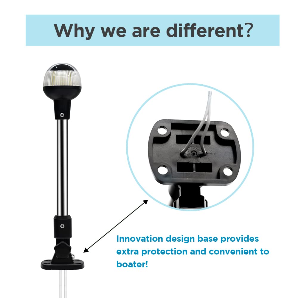 Sebnux LED Boat Stern Light - Foldable Design, 6 Inch Size, Nature White 5000K, Model STL001 for Pontoon and Fishing Boats