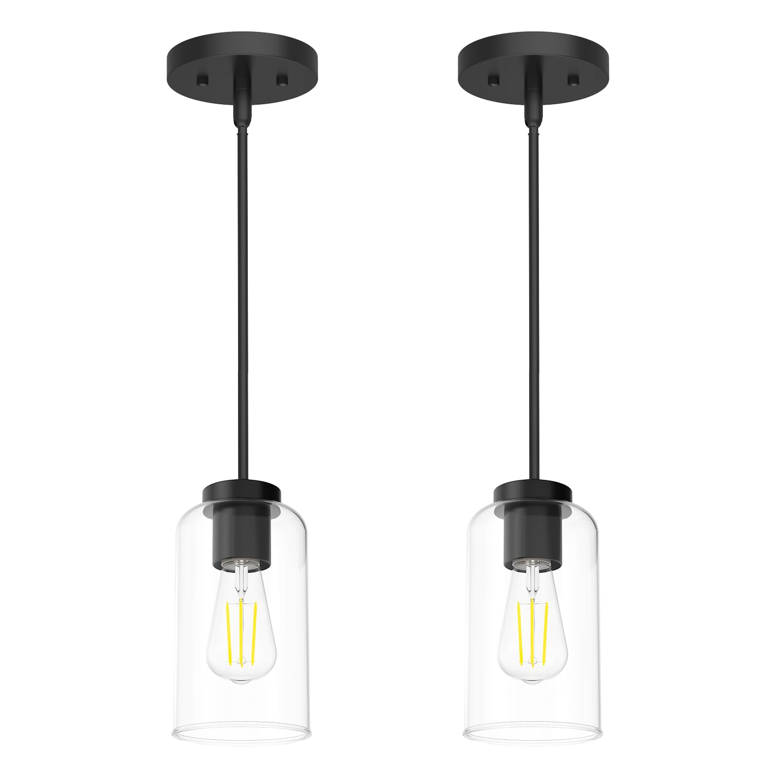 Zevluck 2-Pack Pendant Light, Matte Black Pendant Lighting with 5 Adjustable Tubes, Hanging Light Fixtures with Clear Glass Shad
