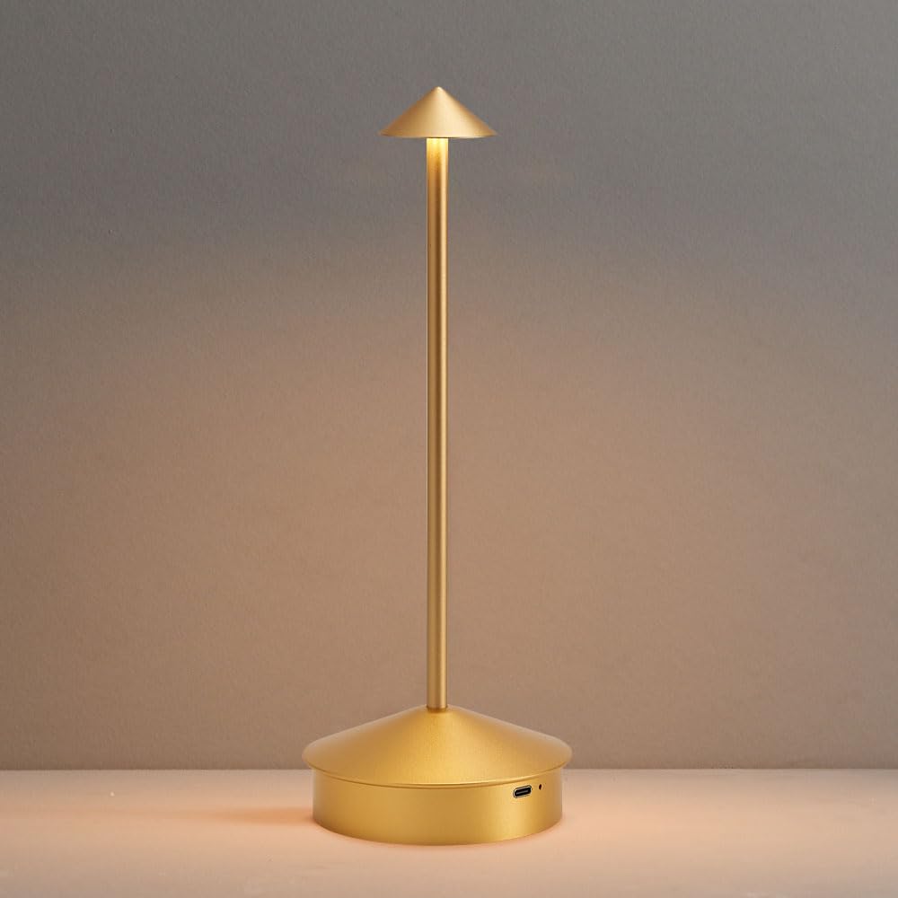 2 Pack Aluminum Cordless Table Lamp  6000mAh Rechargeable Table Lamps  Portable Touch LED Lamp  Outdoor Waterproof Dimmable Cordless Rechargeable Table Lamps for Restaurant/Patio- Black (1 Pcs Gold)