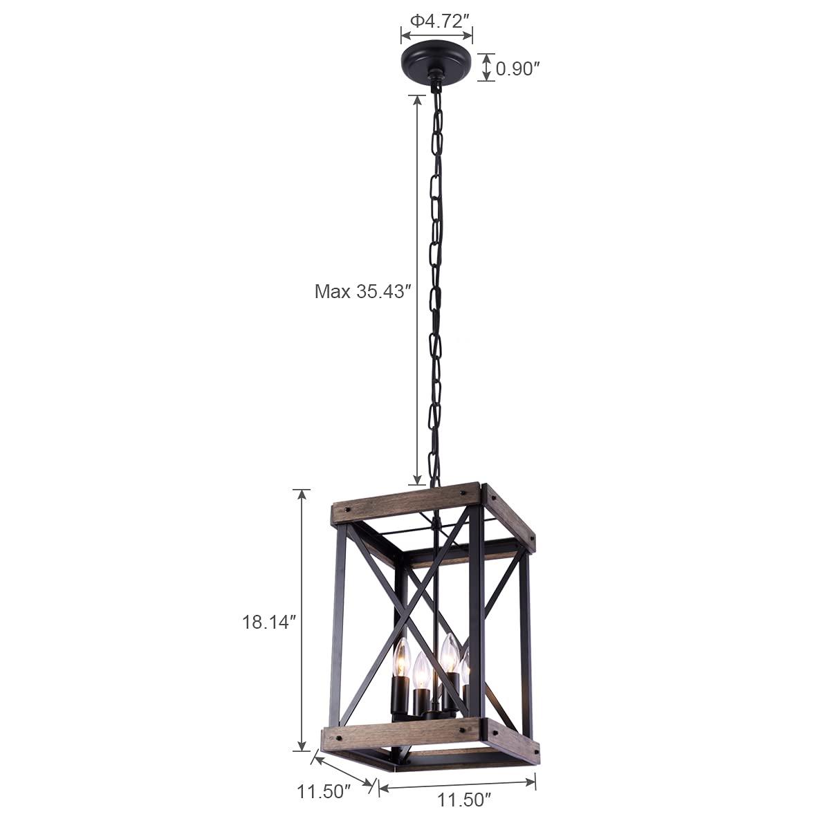VILUXY Farmhouse Pendant Light Fixture, 4-Light Rustic Wood Grain Metal Hanging Lamp for Kitchen, Dining Room, Hallway, Entryway