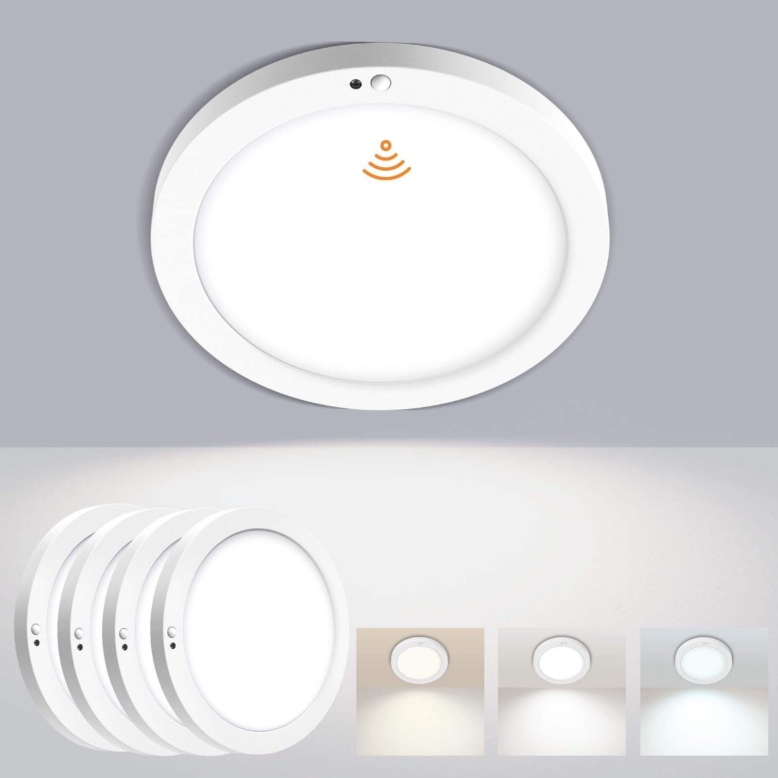 Sofiton Motion Sensor Ceiling Light 24W 1500LM 12 Inch LED Flush Mount Hard Wired 4PK 5CCT Color Model MRFMMS-1224-5CCT