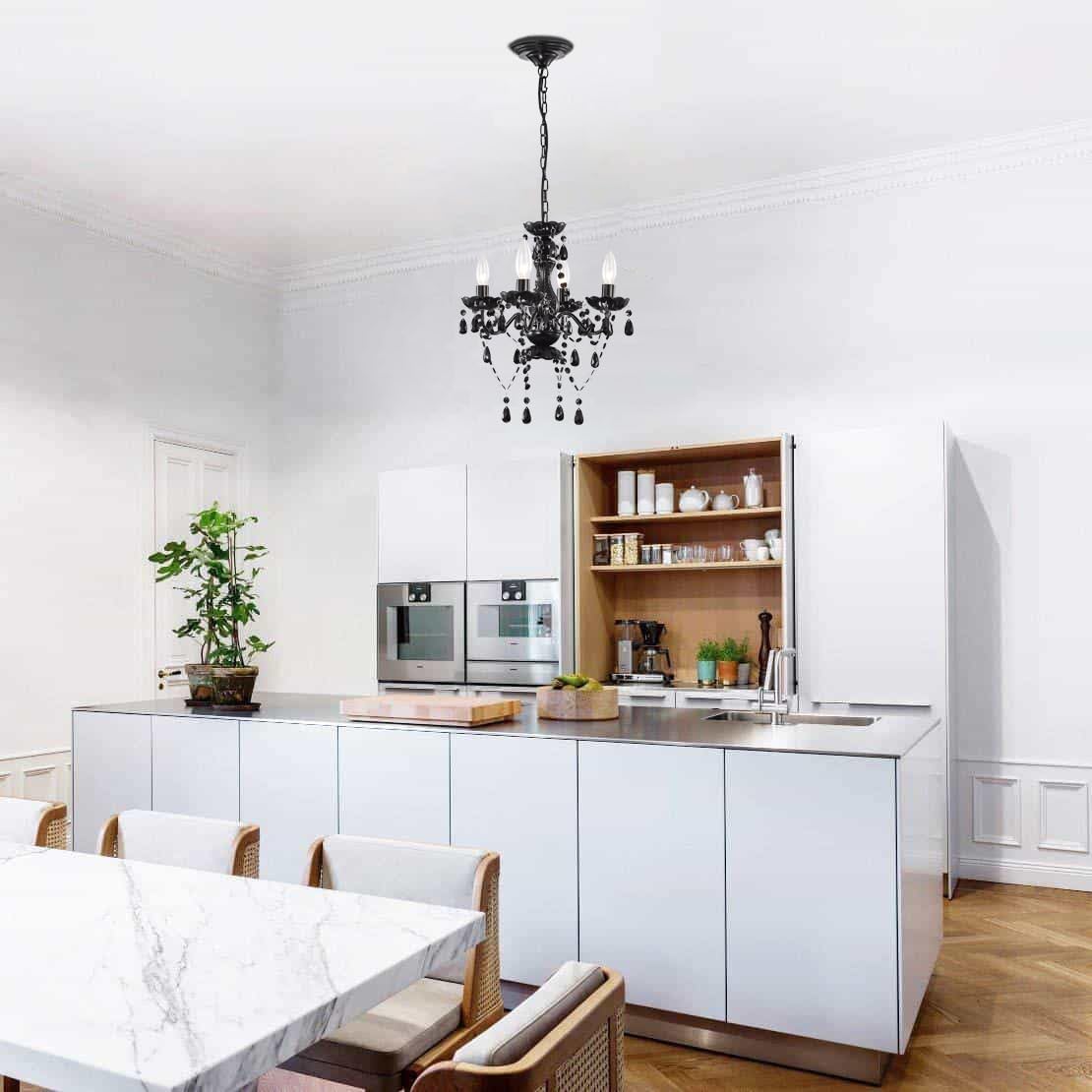 Lalula Black Mini Crystal Chandelier 4-Light Modern Pendant Light Fixture