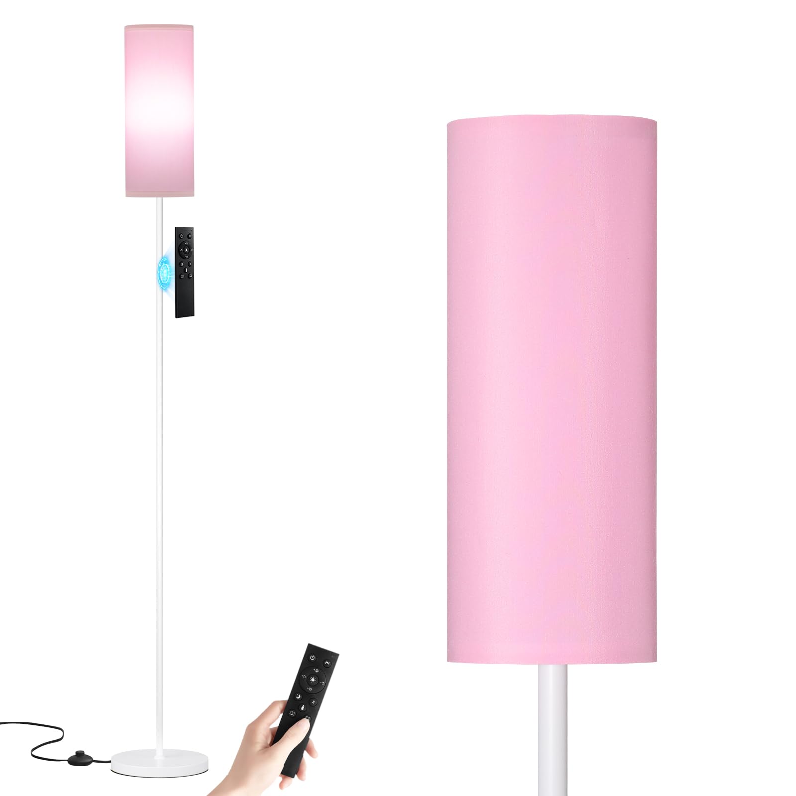 Ambimall Floor Lamp with Remote Control, Dimmable Brightness, 64.57in Metal, Pink & White, Model RPT-ZGB50513
