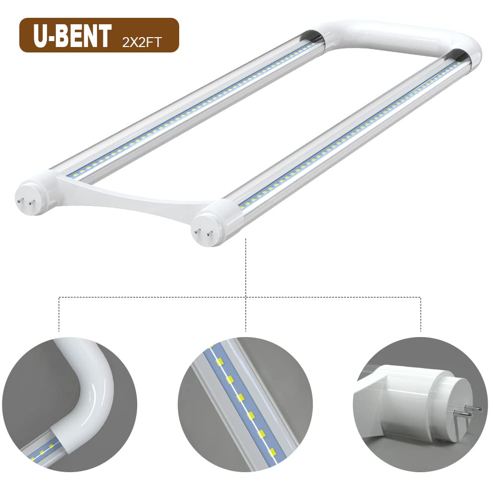 Romwish U Shaped LED Tube Lights, 18W, 6000K, 2000LM, Aluminum, Cool White, 4 Pack, Model ROM-U-18DW-6000