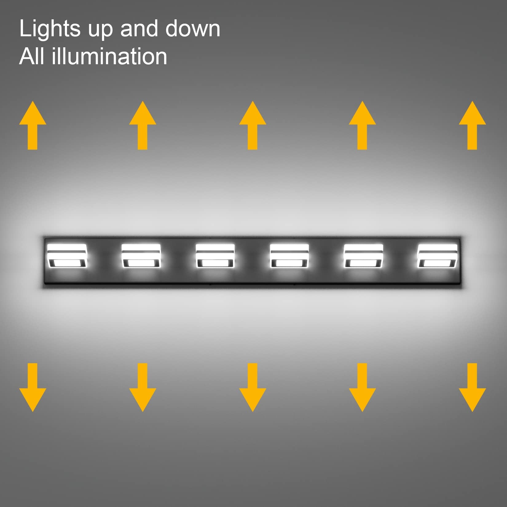 Ralbay Modern LED Bathroom Light Fixtures, 6 Lights, Rotatable, Matte Black, Metal Wall Lighting, Model 8596