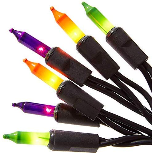 100 Count Halloween Lights - Purple, Green, Orange Mini String Lights for Indoor and Outdoor Use - Black Wire