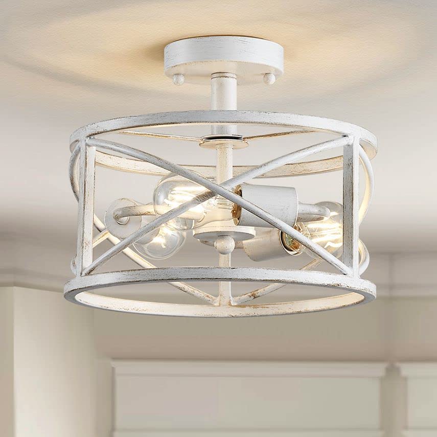 WUZUPS Chandelier 3-Light Vintage Farmhouse Industrial Semi-Flush Mount Ceiling Light Lighting Fixture for Foyer Bedroom Hallway