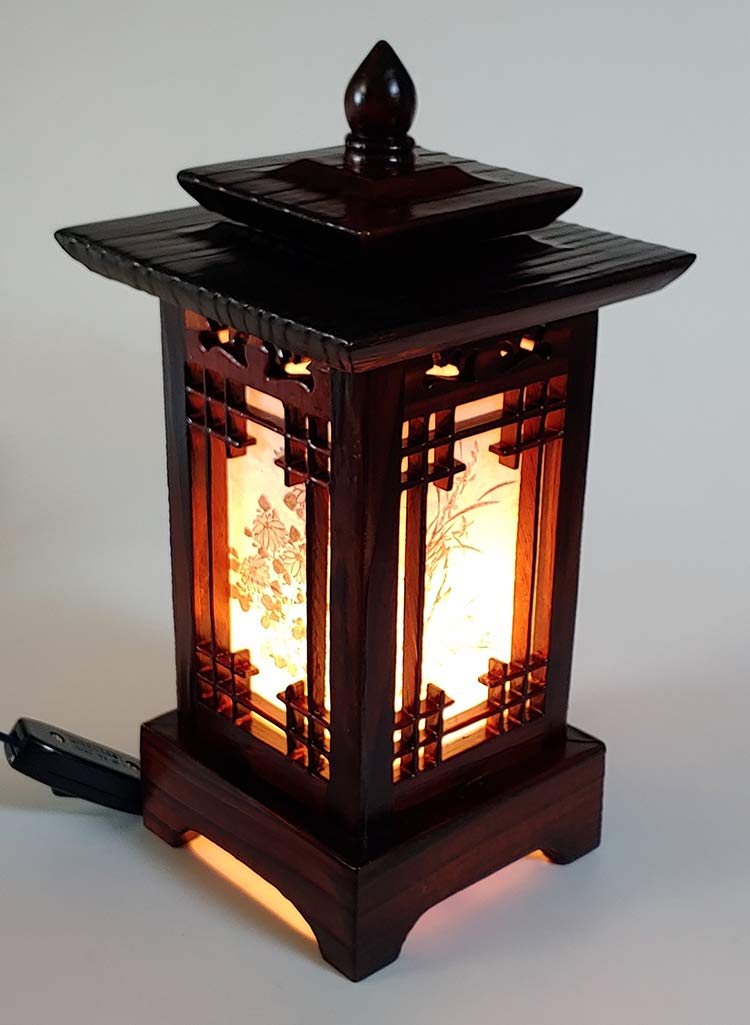 Antique Alive Traditional Korean Wood Lamp | Handmade Pagoda Table Lantern | Unique Bedside Accent Light
