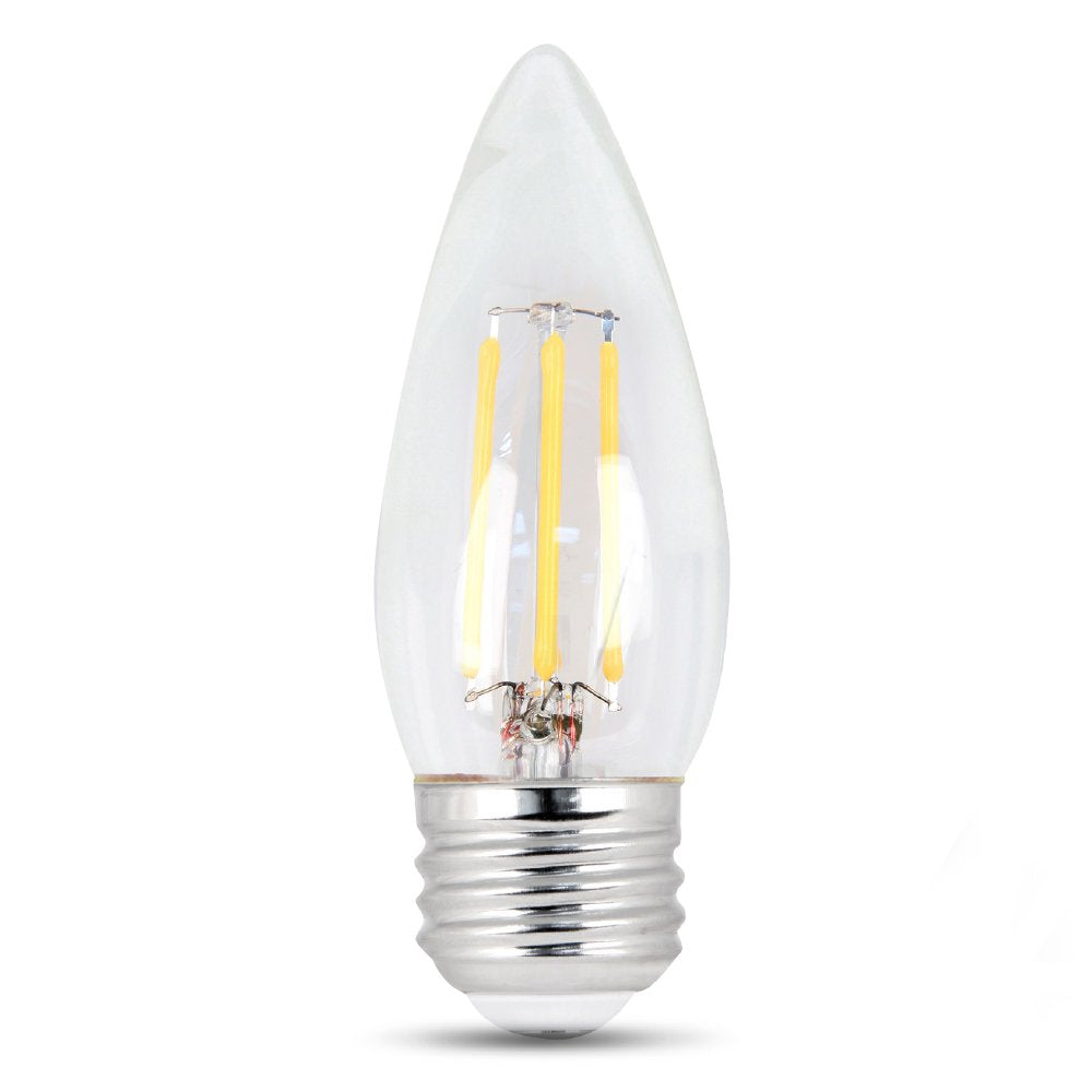 Feit Electric Dimmable LED Chandelier Bulb, 40W Equivalent, Clear, 2 Pack, Model BPETC40/827/LED/2, 300 Lumens,