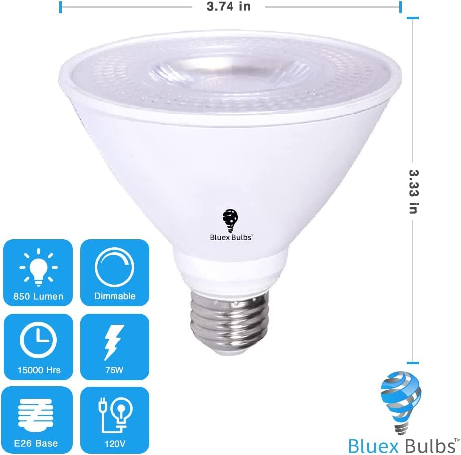 6 Pack Par30 Short Neck Led Flood Light Bulb 10W 75 Watt Equivalent 850 Lumens Waterproof E26 4000K Cool White Super Bright Par3