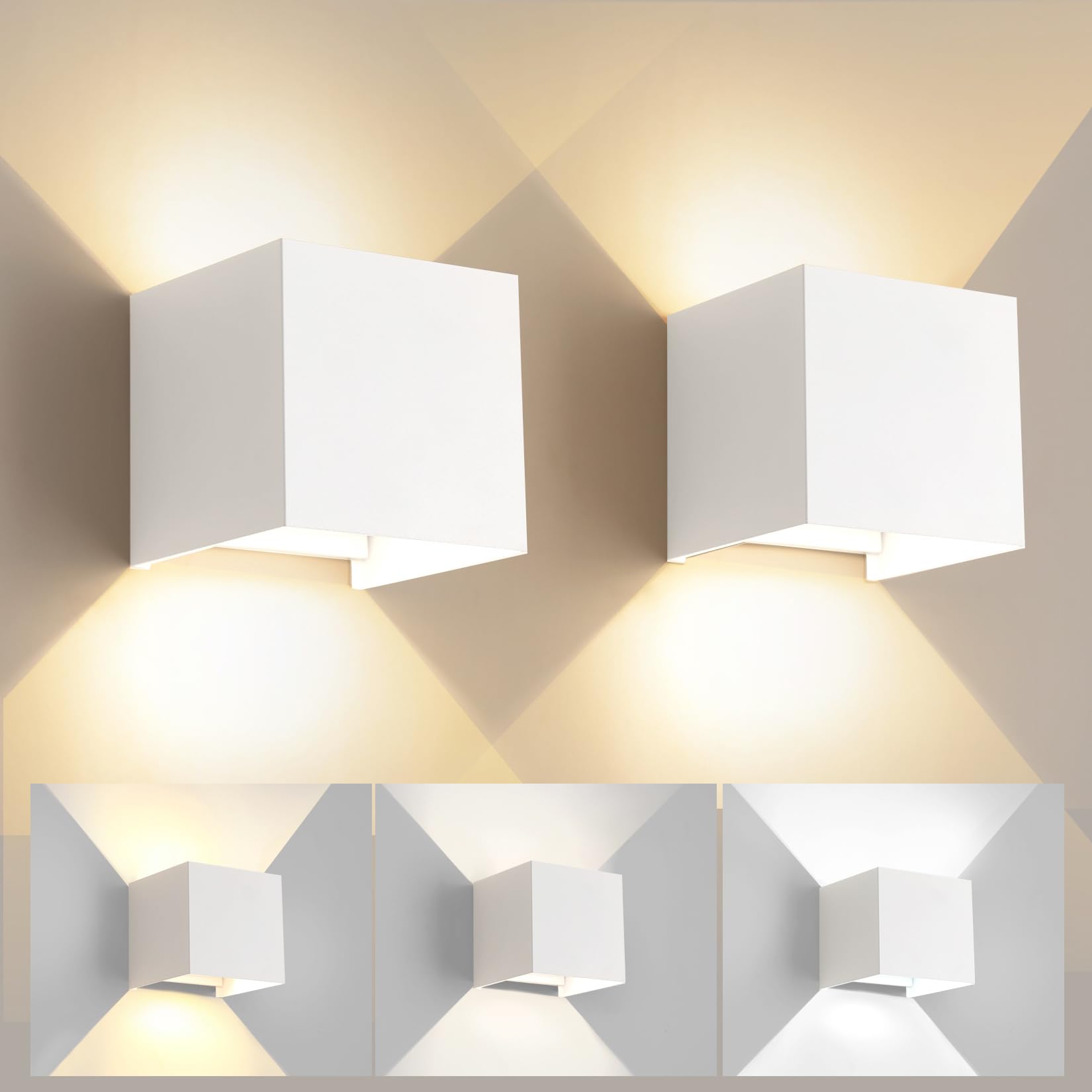 2 Pack LED 20W Outdoor Wall Lights Exterior/Interior 3 Colors Adjustable Wall Sconce Up and Down Light Porch Lights IP65 Waterpr