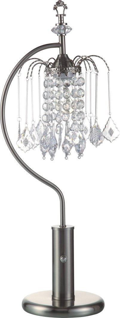 SH Lighting 715SN Brushed Steel Hanging Faux Crystal Table Lamp, 27 Tall
