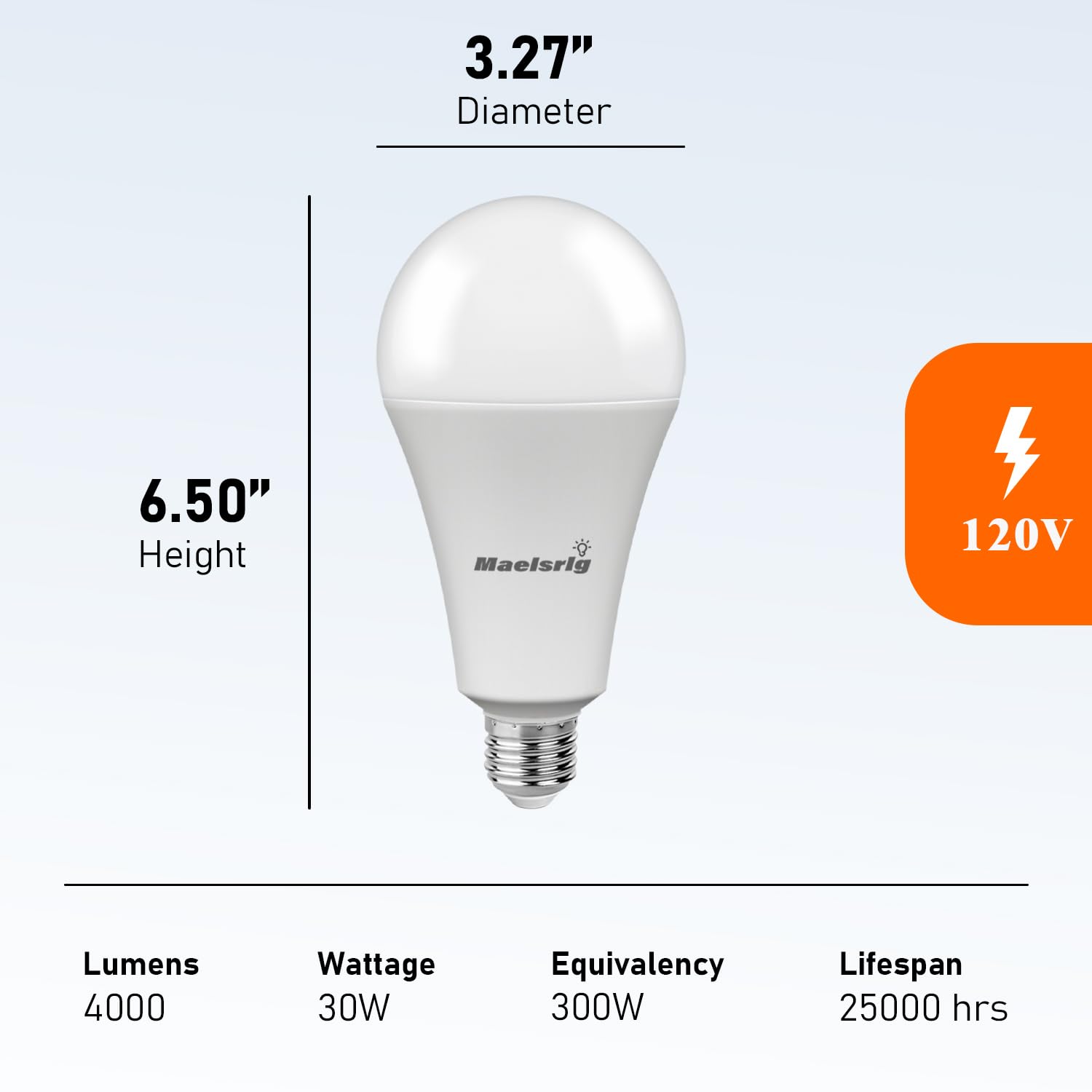 Maelsrlg 300W Equivalent LED Bulb, 30W, 4000 Lumens, Warm White 3000K, E26 Base, Non-Dimmable, 4-Pack