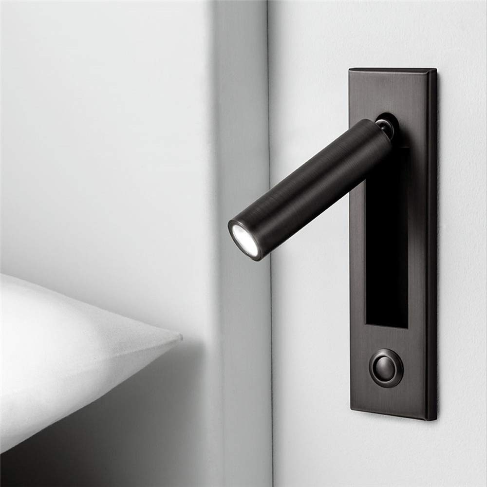 YFMYY LED Wall Sconce - Black Metal Bedside Reading Light, 360° Rotatable, Model S-2306