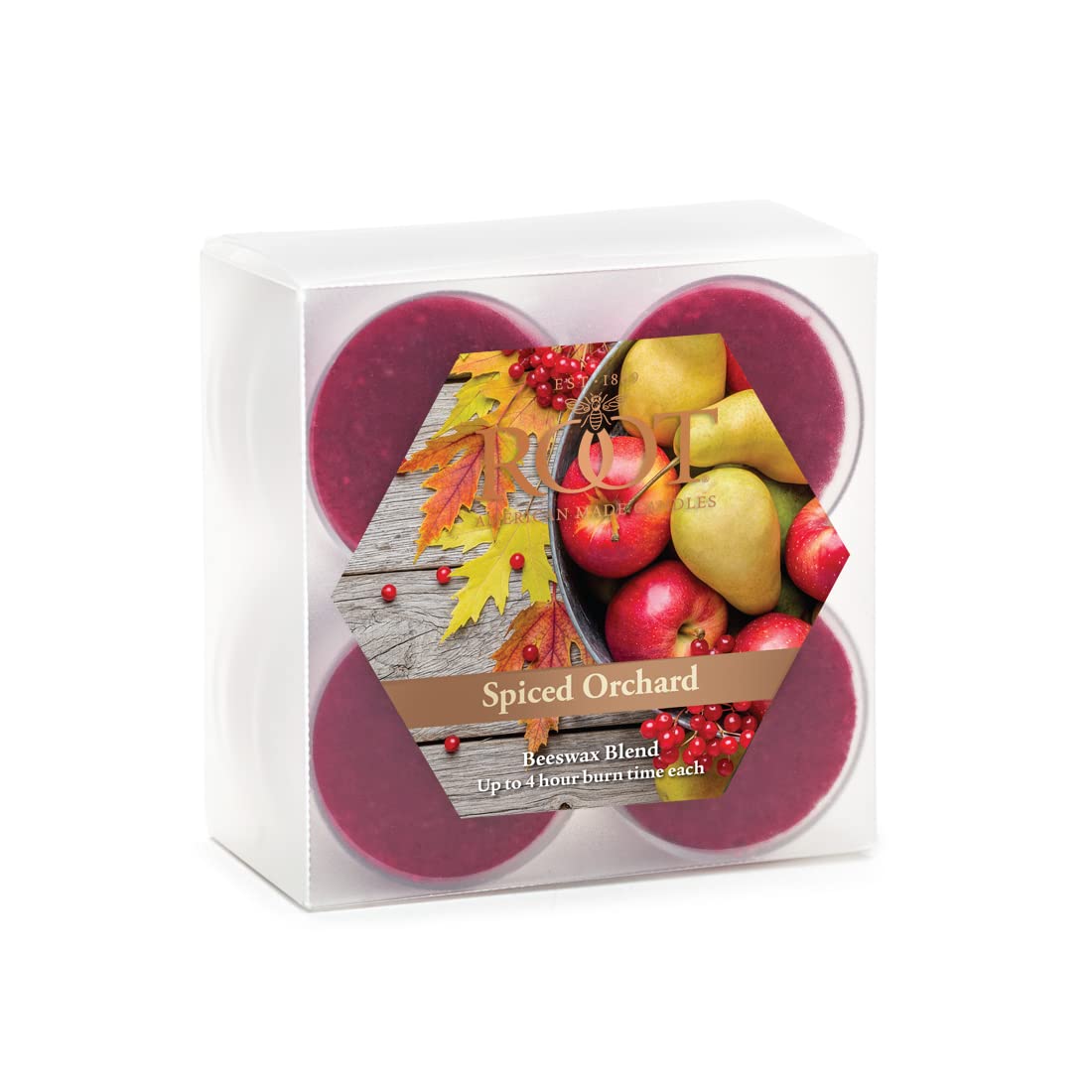 Root Candles Scented Tealights Handcrafted Beeswax Blend 4-Hour Tealight Candles, 8-Count, Spiced Orchard