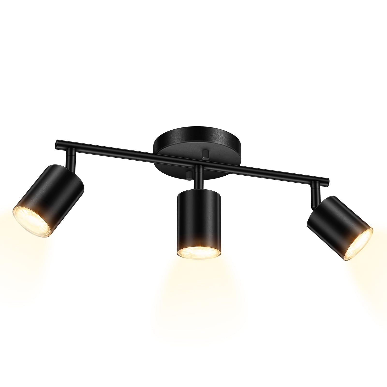 BoostArea LED 3 Light Track Lighting Kit, Black 3 Way Ceiling Spot Lighting, Flexibly Rotatable Light Head for Kitchen, Living R
