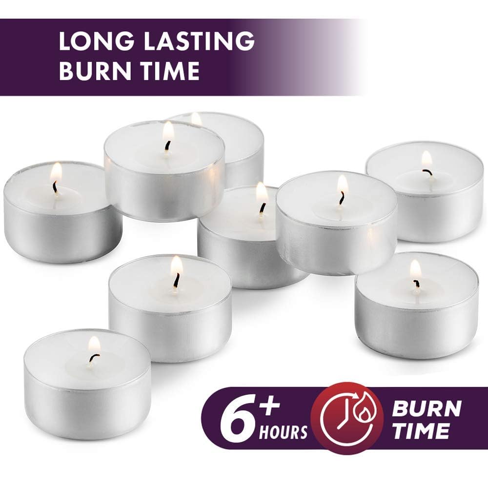 Montopack Unscented White Tealight Candles Bulk [100] | 6 Hours Of Smokeless, Dripless, Long Lasting Burning Paraffin Tea Lights | Small Votive Mini Candles For Home, Shabbat, Weddings & Emergencies