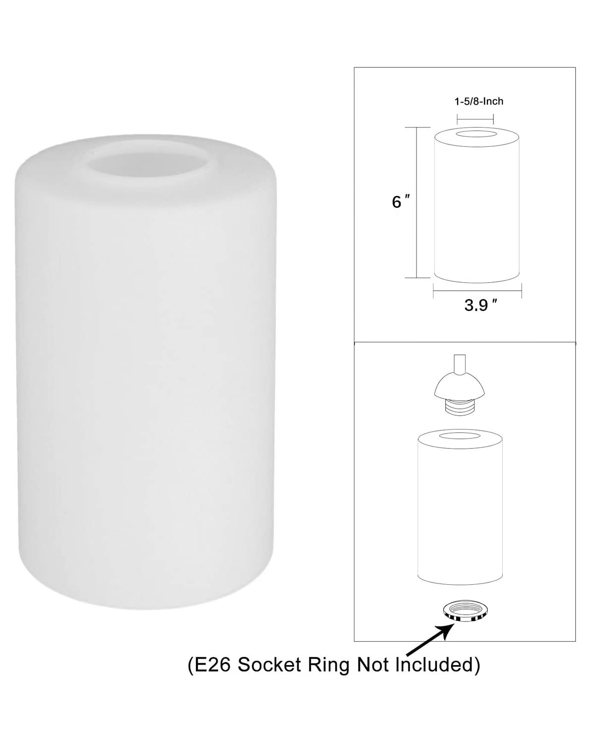 White Frosted Glass Shade Replacements 4 Packs, Elegant Glass Lamp Shade Covers Cylinder Glass Globe With 1-5/8-Inch Fitter Glas