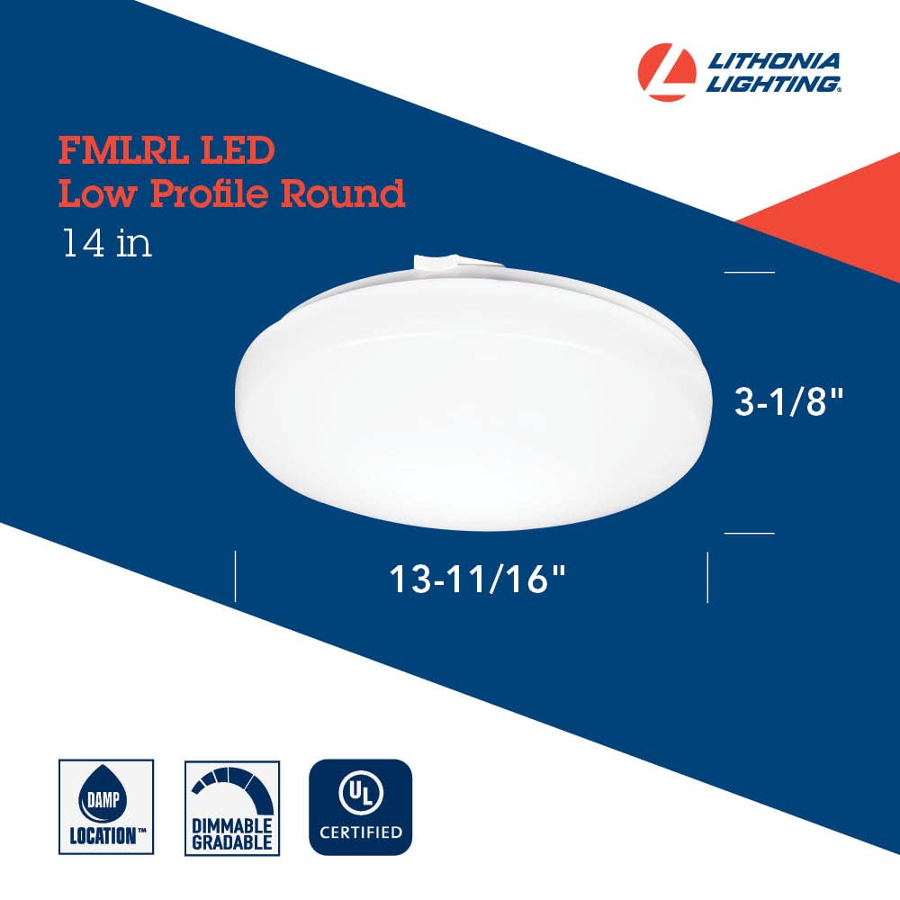 Lithonia Lighting Fmlrl 20840 M4 4000K 14-Inch Dimmable Round Led Flush Mount, 1600 Lumens, 120 Volts, 24 Watts, Damp Listed, Wh