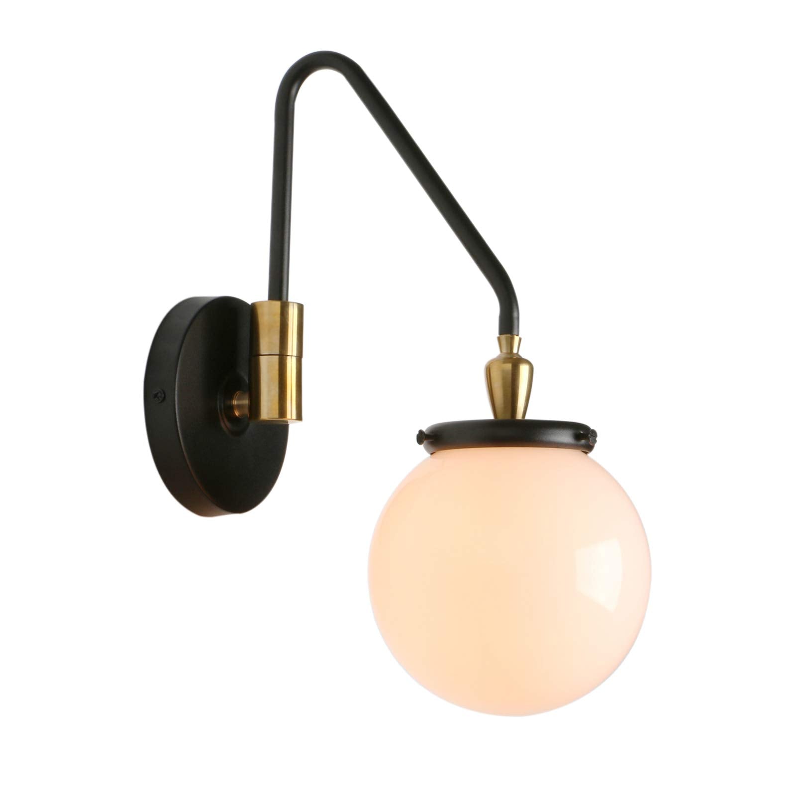 Pathson Swing Arm Hardwired Wall Sconce Light with Milk White Globe, Modern Adjustable Bedside Lamp Wall Vanity Lighting E26 Bas