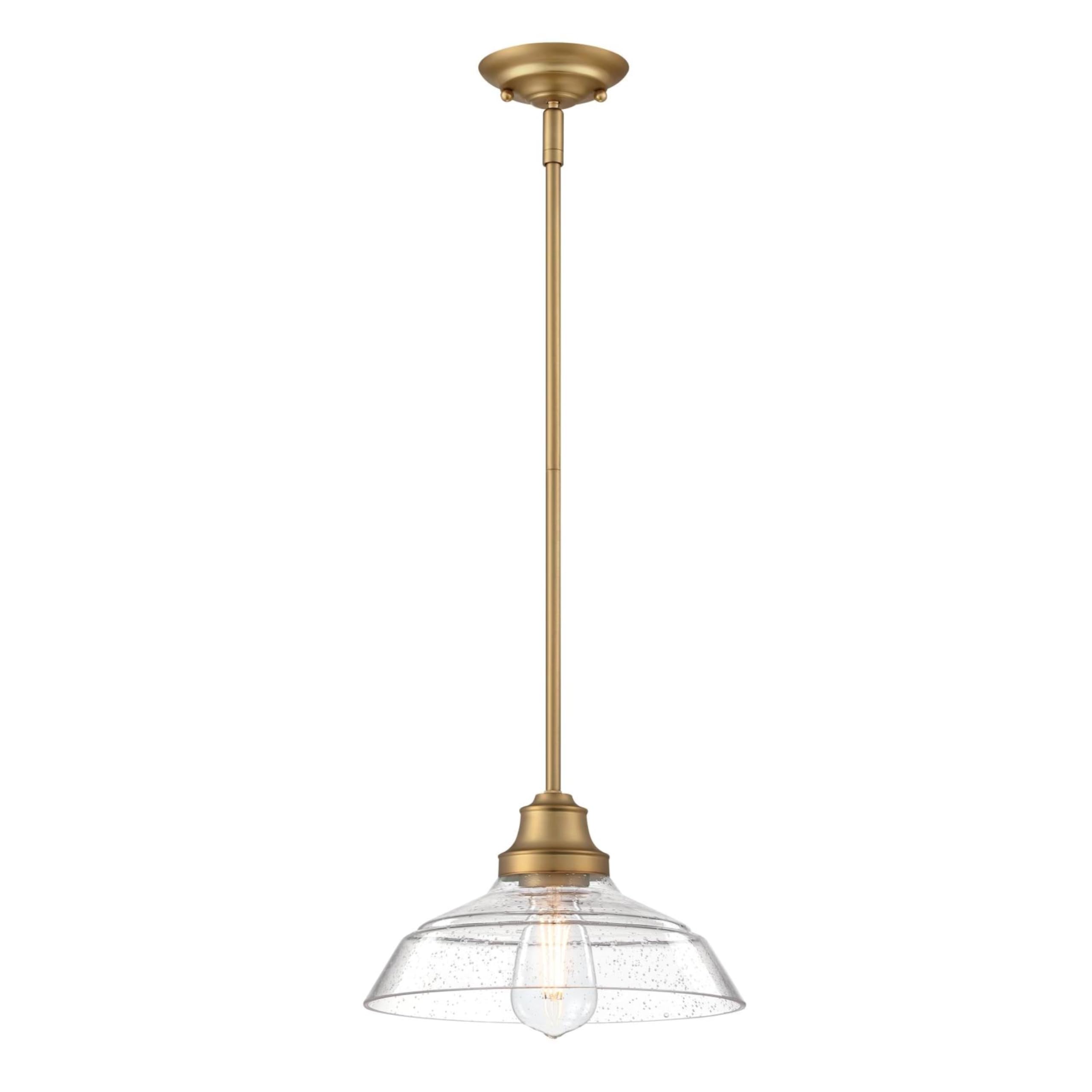 Westinghouse 6132400 Iron Hill Vintage-Style One Light Indoor Pendant, Brushed Brass Finish, Clear Seeded Glass