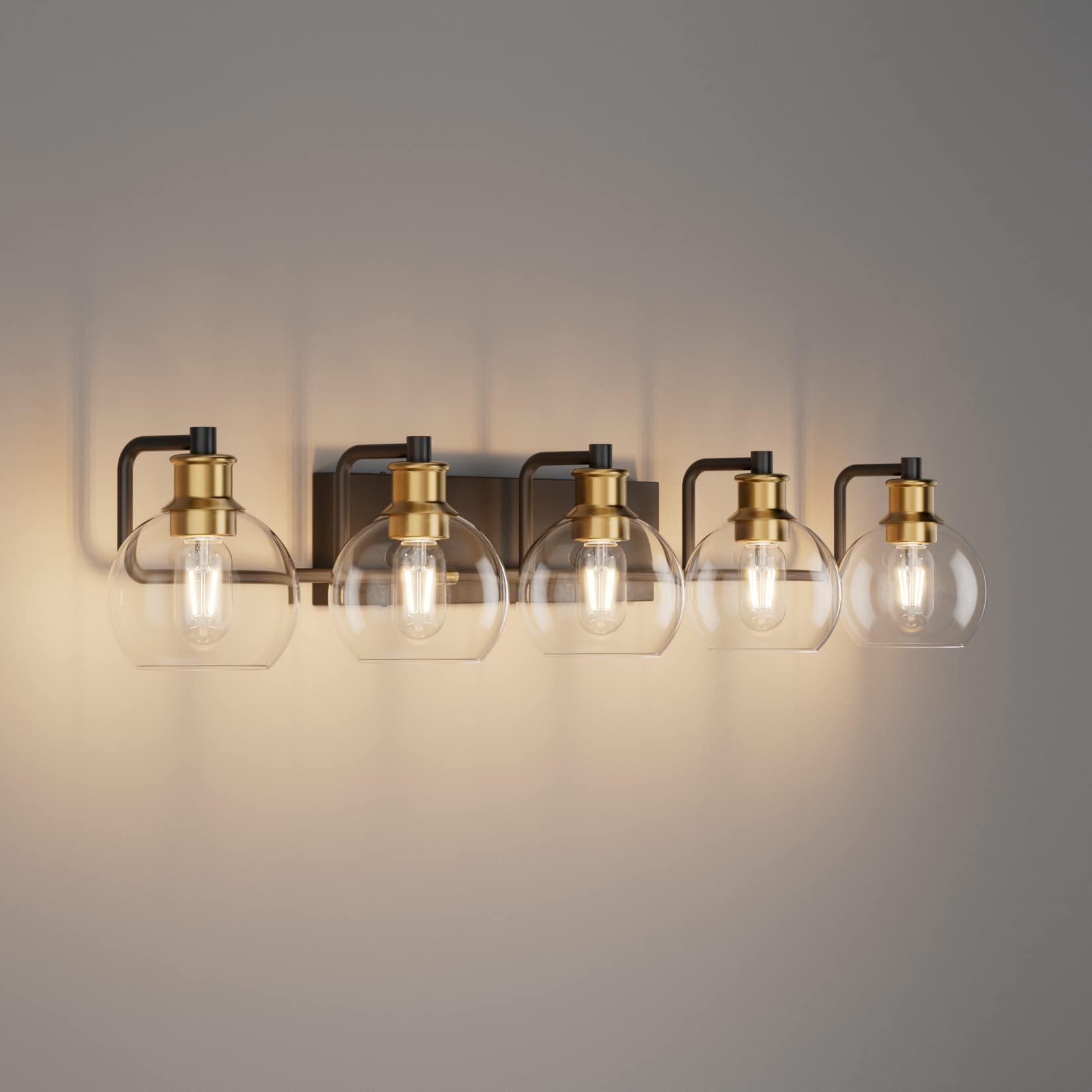 Tipace Vintage Vanity Light Fixture, 5-Light Industrial Bathroom Lighting, Metal, Black & Gold, Model L-7493-1