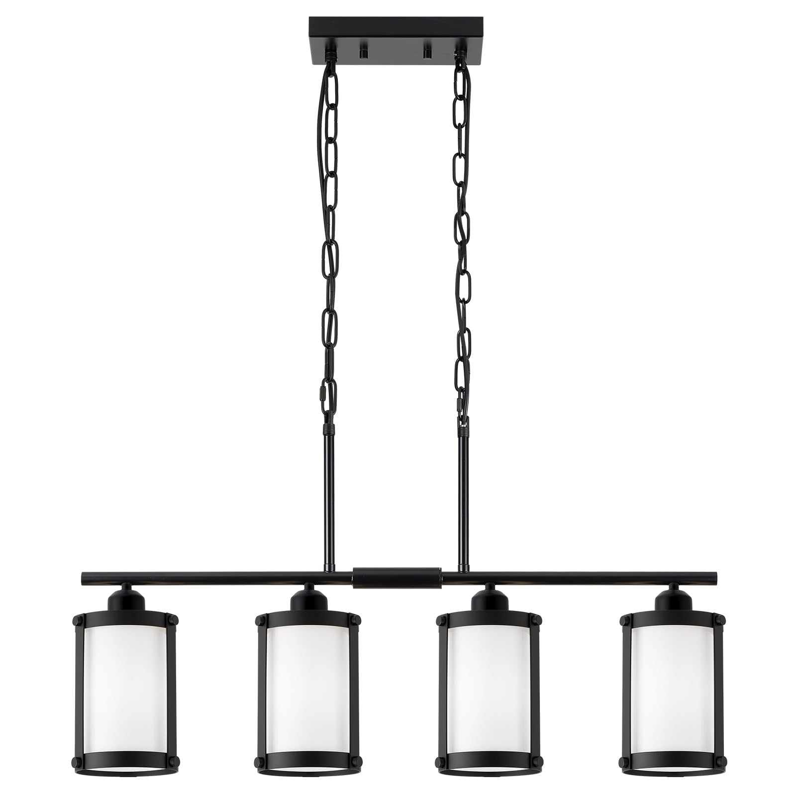Osimir 4-Light Linear Kitchen Island Lighting - Black Frosted Glass Chandelier, Model OS-3014-4ISBKW