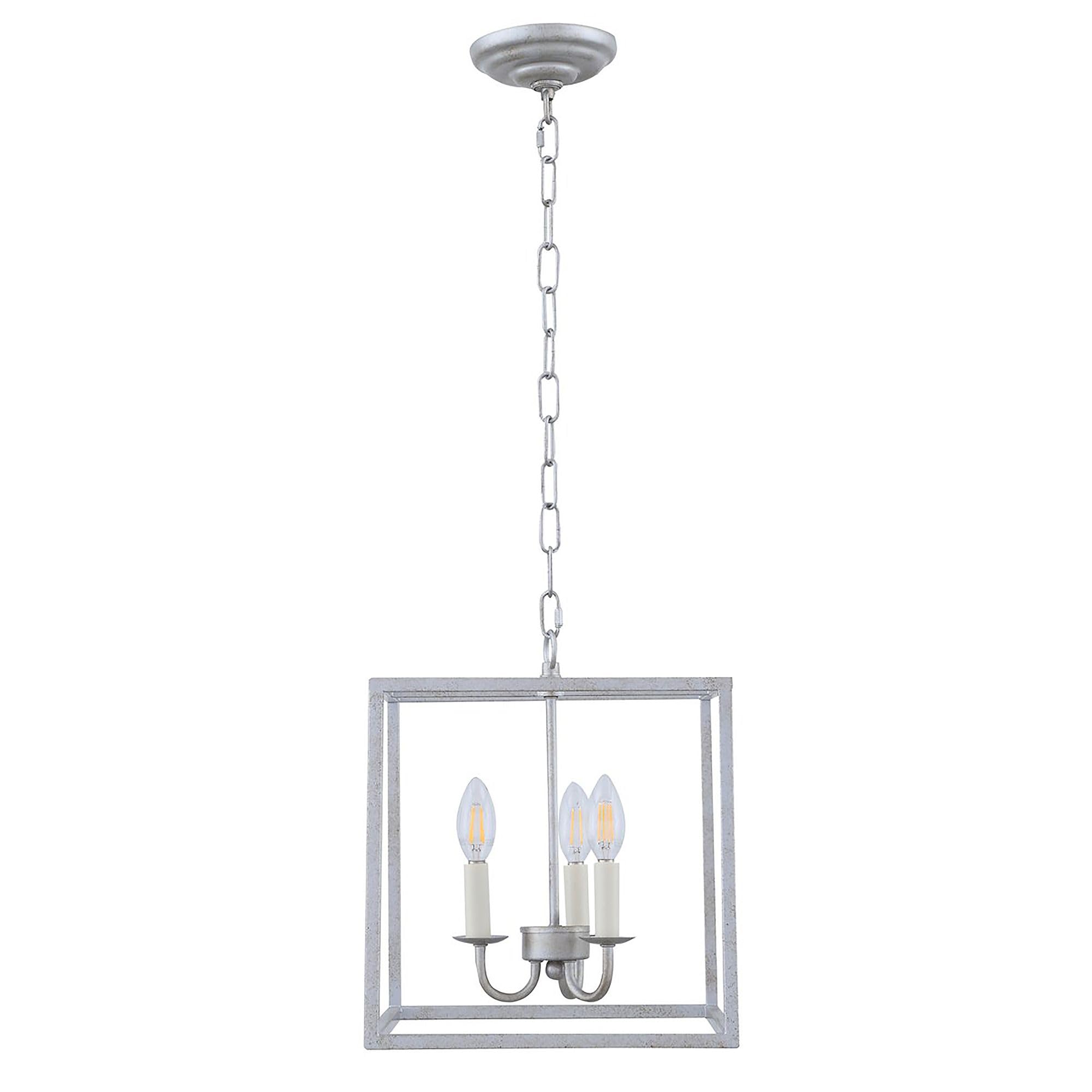 Living District Vintage Silver 3-Light Ceiling Pendant - Modern Home Decor, 12"W X 13.75"H