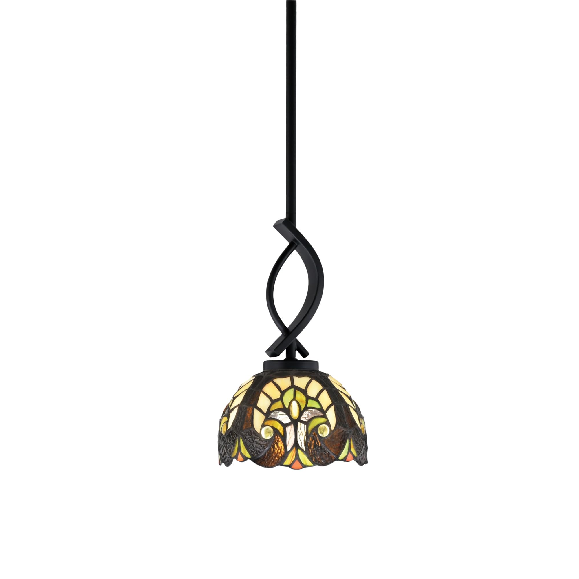 Cavella 1 Light Stem Mini Pendant Shown in Matte Black Finish with 7&quot; Ivory Cypress Art Glass