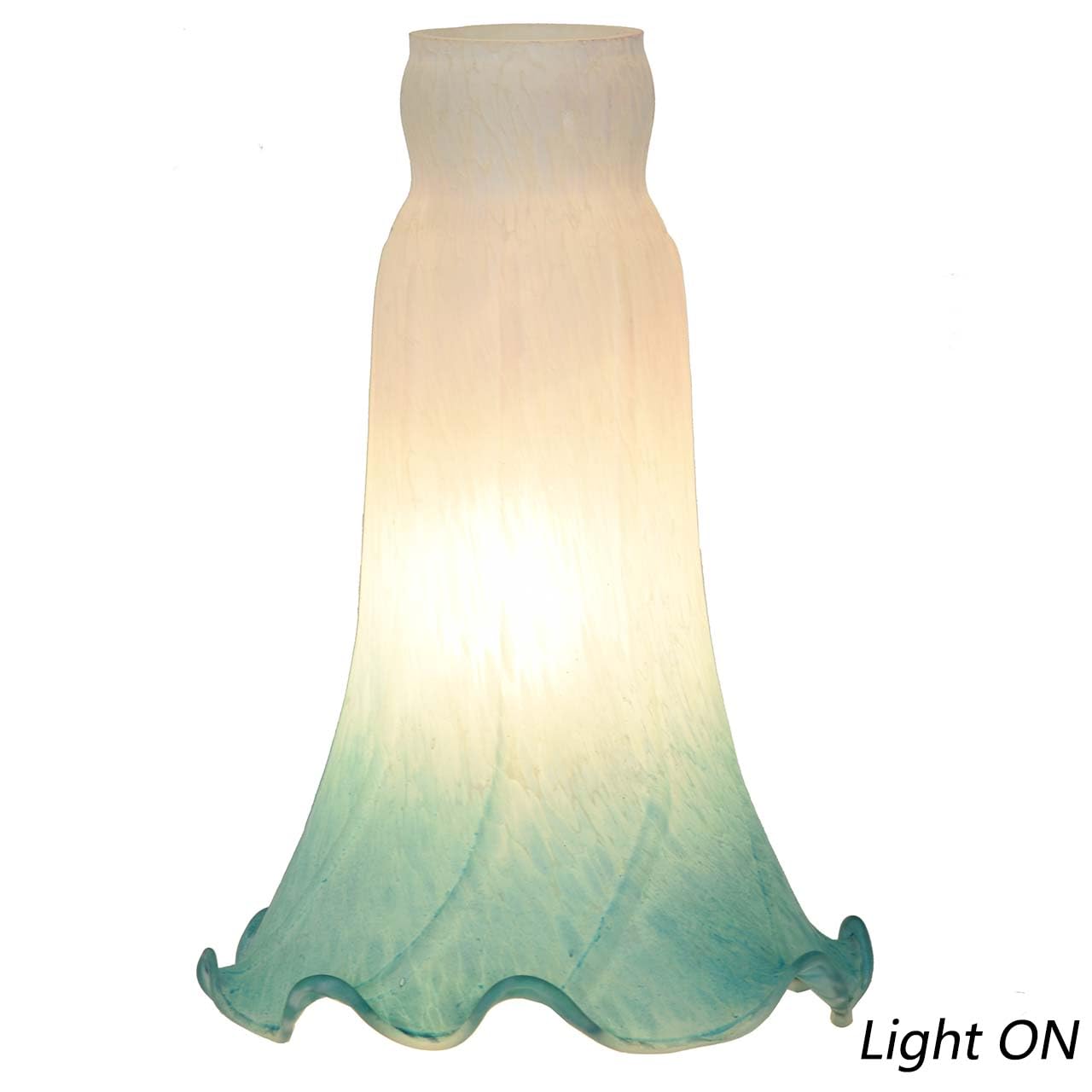 Bieye LS08 Lily Flower Blown Glass Lampshade, White Cyan, I.D. 1.26" x O.D. 1.5", Large, Elegant Lighting Decor