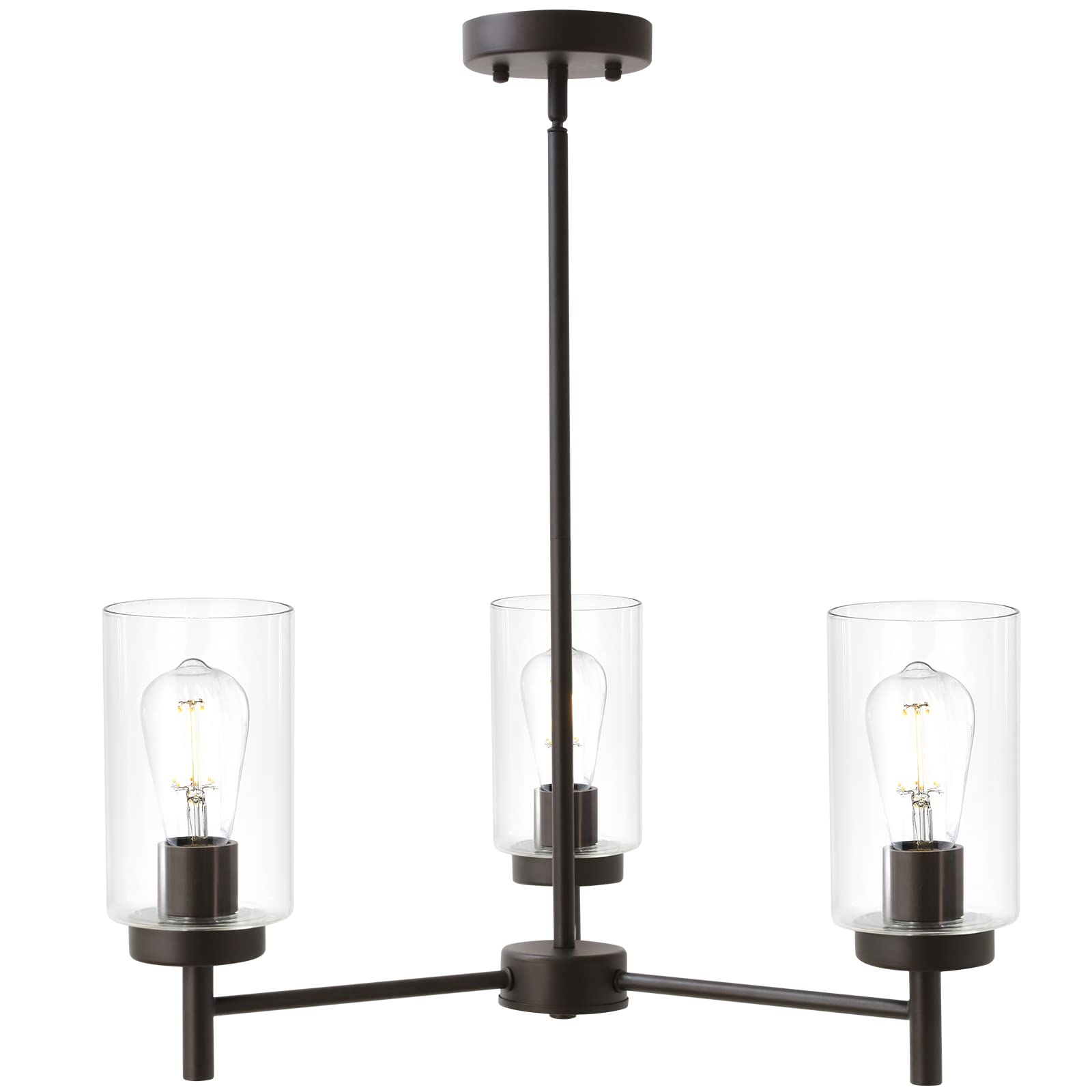 VINLUZ 3-Light Pendant Chandelier Rustic Clear Glass Shades Oil-Rubbed Bronze Adjustable Ceiling Light Model 1810-3-19