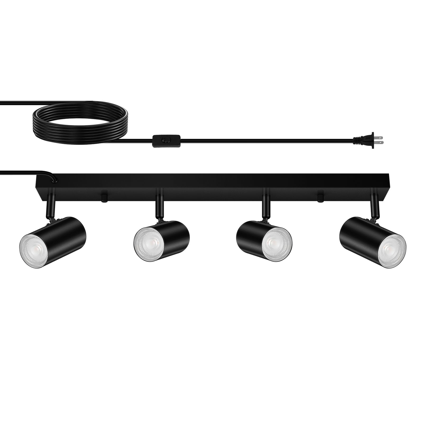 AUQUEE 4 Light Track Lighting Kit,Black 4 Way LED Plug in Ceiling Spotlight,Industrial GU10 Wall Light for Kitchen Cabinet Galle