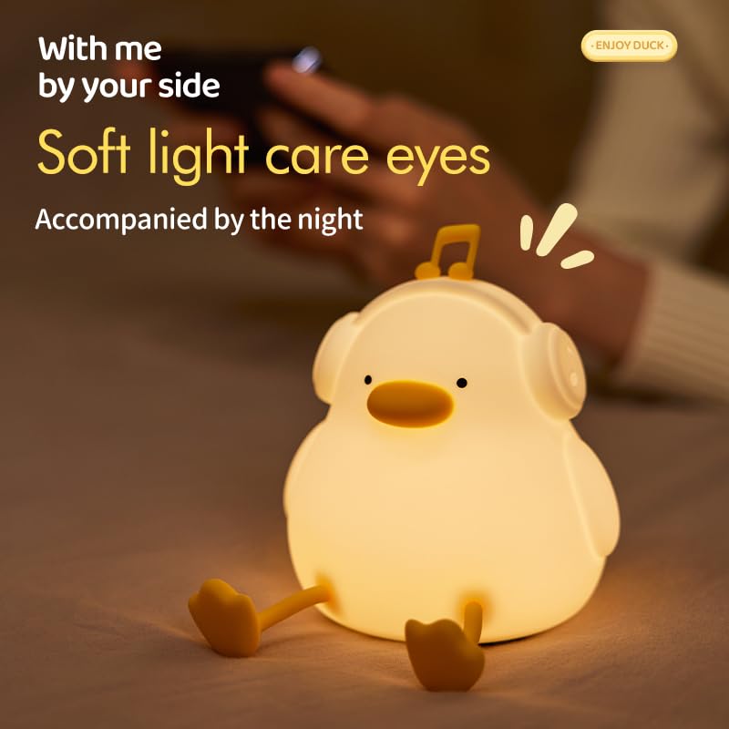 ATSUI Night Light for Kids - Squishy Duck, 3-Level Dimmable, Silicone, White-Duck, Model ATLE011AB