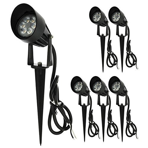 LEDwholesalers LED Outdoor Landscape Spot Light 12V AC/DC 7W 6-Pack Black Aluminum Model 3753WWx6