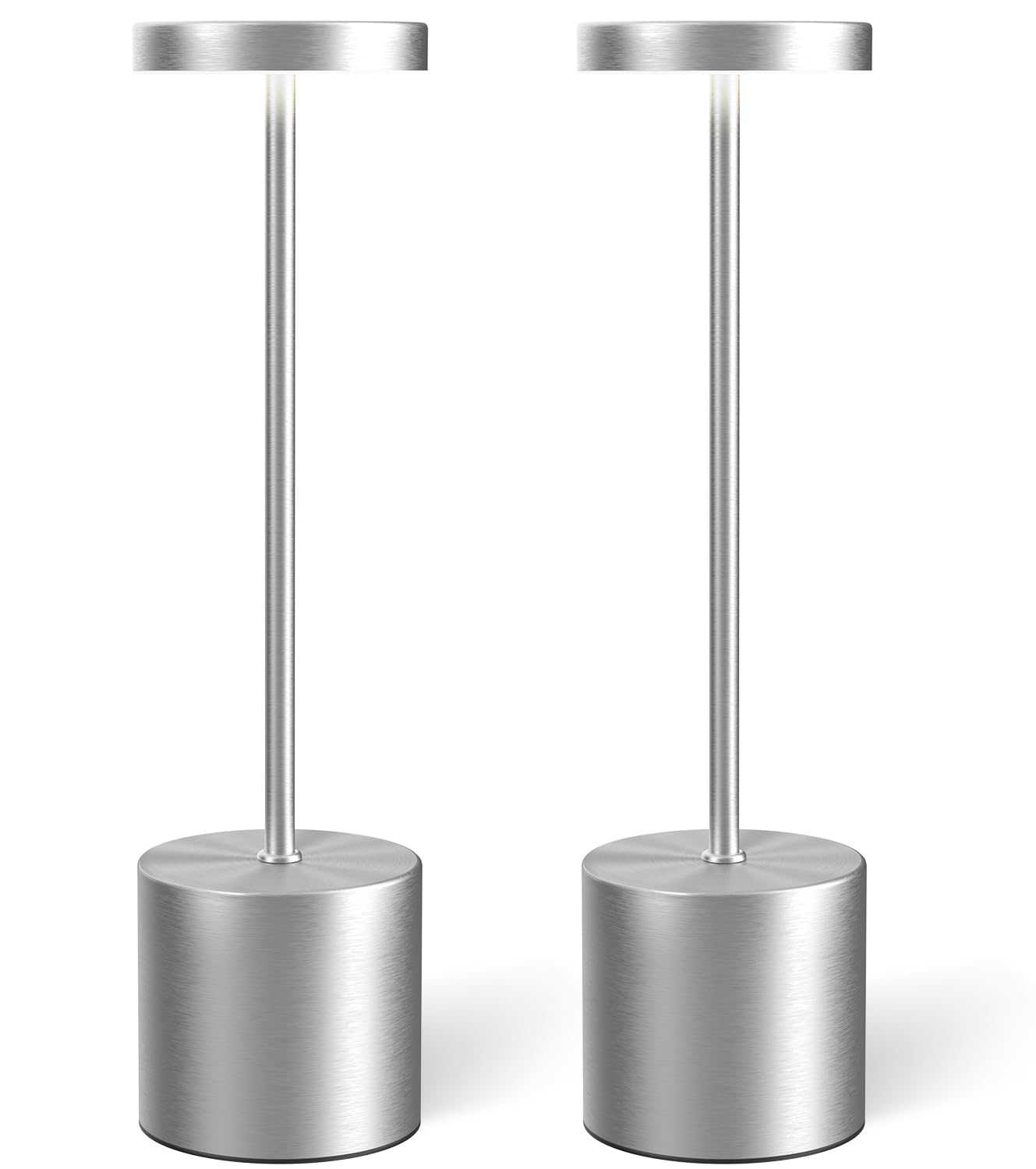 Swinerton Cordless Table Lamp Set of 2, Rechargeable 5000mAh Battery Powered Outdoor Table Lamps(Silver)