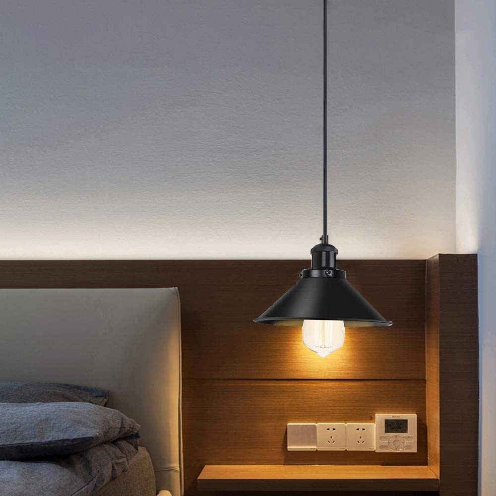 Ascelina Industrial Black 2-Pack Plug-In Pendant Light With Switch, 26X17X7.7In, E26 Socket, 16.4Ft Cord, Living Room Kitchen Diningroom Bedroom