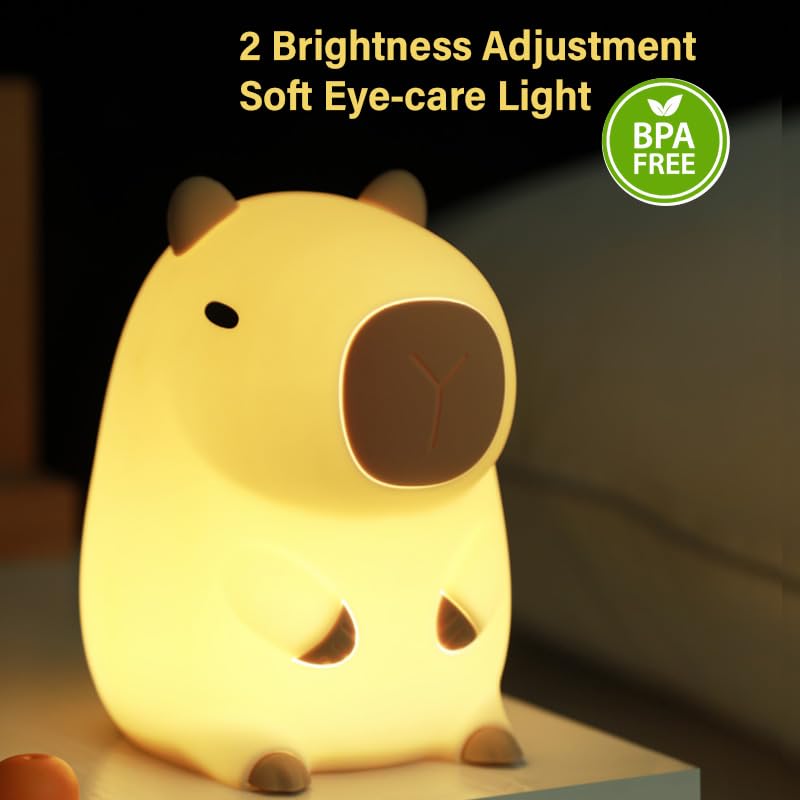 Bestfaith Cute Capybara Night Light  Led Squishy Night Lamp  2 Levels Dimmable Nursery Nightlight  Rechargeable Touch Lamp  Dorm Decor  Funny Gifts (Normal)
