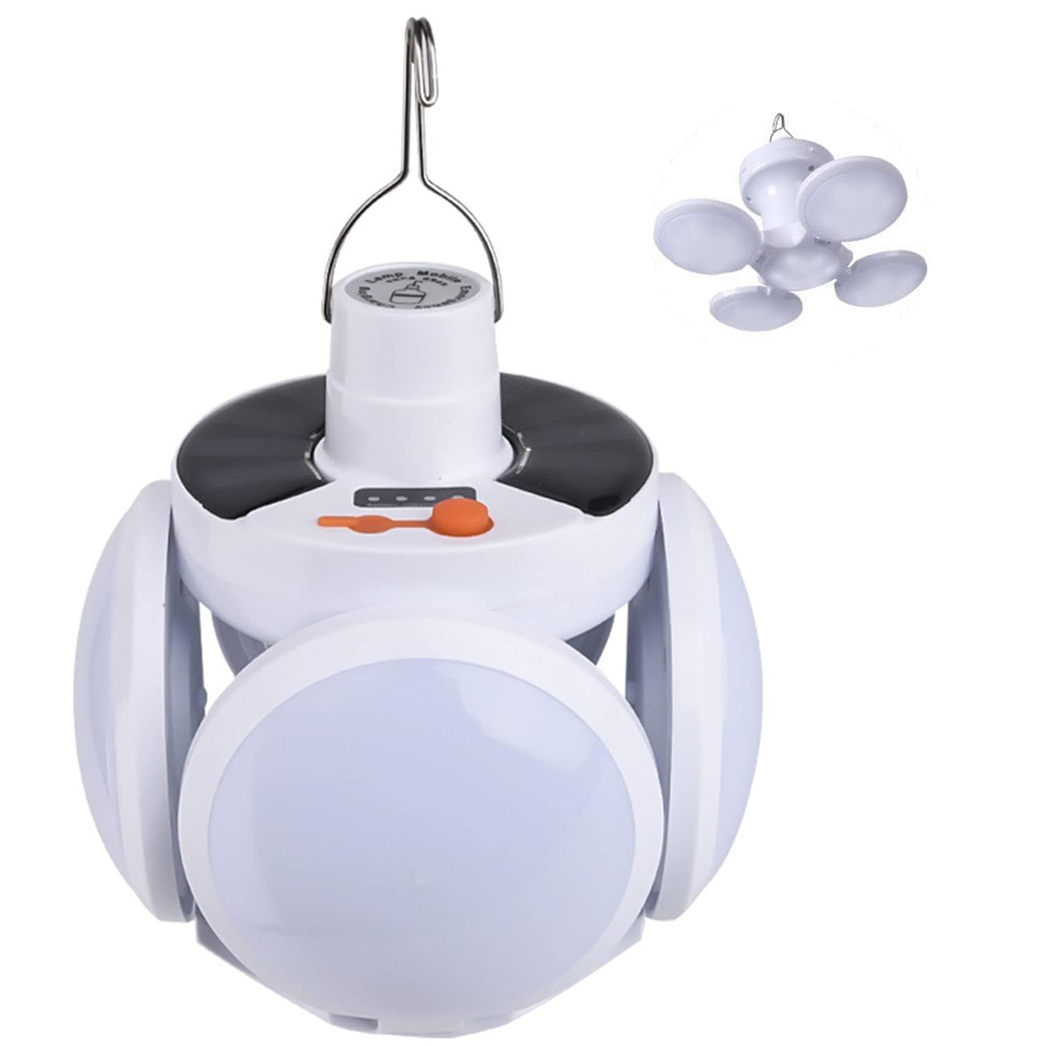 XLSBZ Rechargeable Camping Lantern - 1200 Lumens, IPX7 Waterproof, 1800mAh Battery, Solar/USB Charging, 5 Light Modes, White, Model LED-G