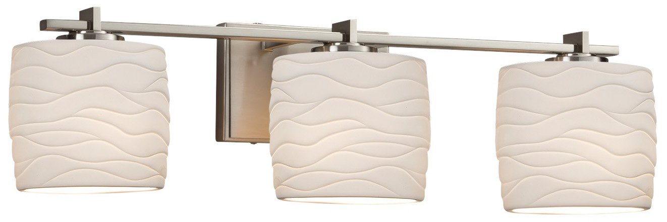 Justice Design Group Lighting POR-8443-30-WAVE-NCKL Limoges Era 3-Light Bath Bar, Brushed Nickel, Waves Impressions
