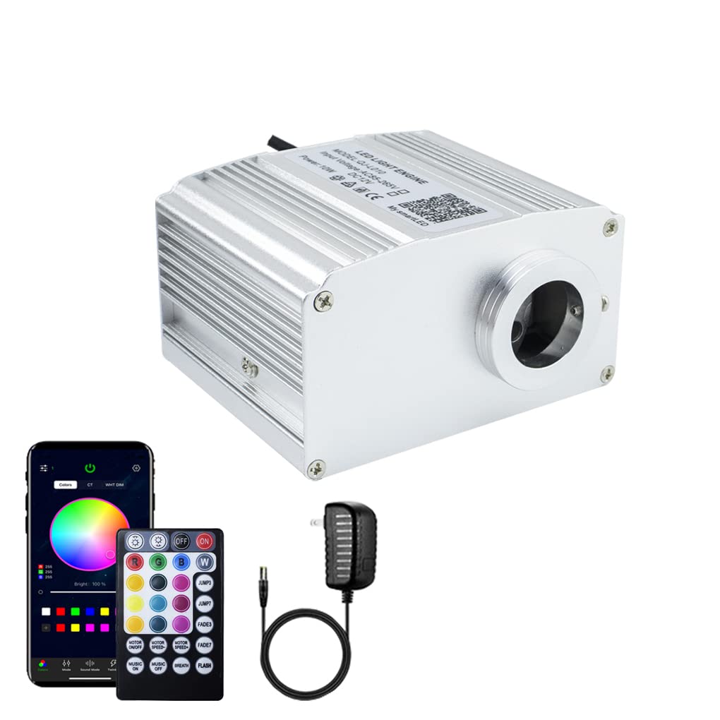 AZIMOM 10W Twinkle Fiber Optic Starlight Box Sound Activated RGBW Fiber Optic Light Source APP/Remote Control Light Engine Drive