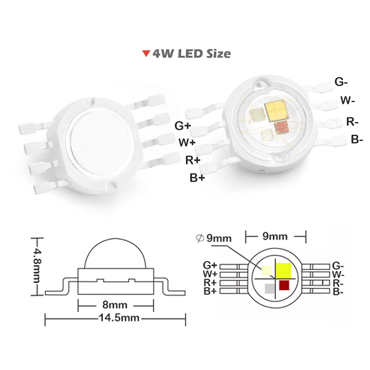 Chanzon 10 Pcs High Power Led Chip 4W Rgbw 8 Pins (300Ma - 350Ma For Each Color 4 Watt) Multicolor Super Bright Intensity Smd Co