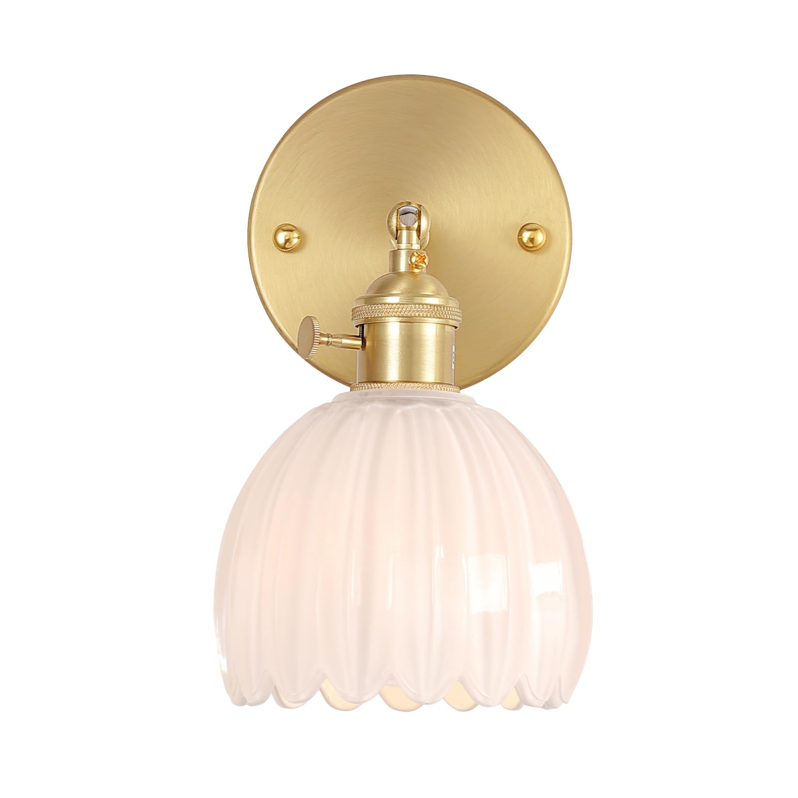Shenmoyl Vintage Wall Sconces with White Tulip Glass Lampshade 180 Degree Adjustable Brass Sconces Hradwired Modern Wall Lightin