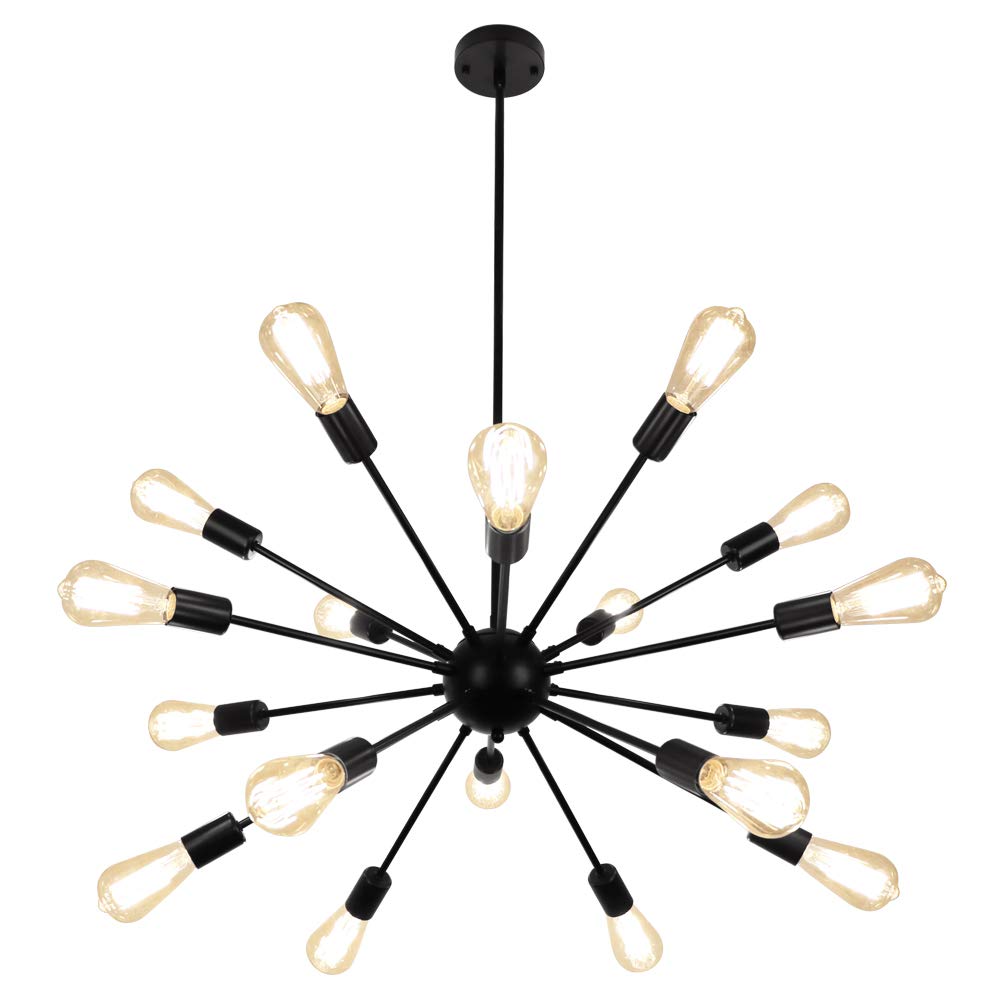 LynPon Black Sputnik Chandelier 18 Lights, Sputnik Light Fixture High Ceiling Hanging Chandeliers Mid Century Industrial Vintage